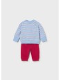 MAYORAL NEWBORN KOMPLET BLUZA  NIEBIESKA W BIAŁO CZERWONE PASECZKI SPODNIE CZERWONE 1628/62