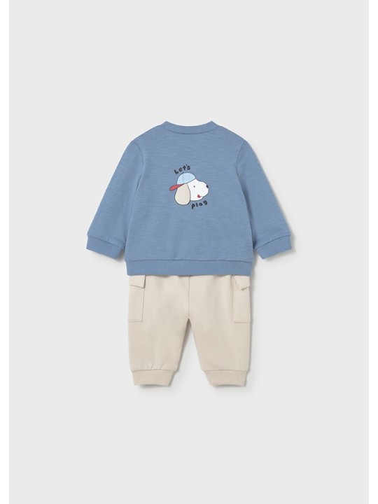 MAYORAL NEWBORN KOMPLET BLUZA NIEBIESKA Z HAFTEM SPODNIE BEŻOWE  1628