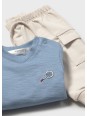 MAYORAL NEWBORN KOMPLET BLUZA NIEBIESKA Z HAFTEM SPODNIE BEŻOWE  1628