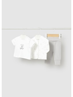 MAYORAL NEWBORN KOMPLET BLUZA KOSZULKA SPODNIE BIAŁO SZARY W GĄSKI  1894/73