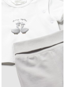 MAYORAL NEWBORN KOMPLET BLUZA KOSZULKA SPODNIE BIAŁO SZARY W GĄSKI  1894/73