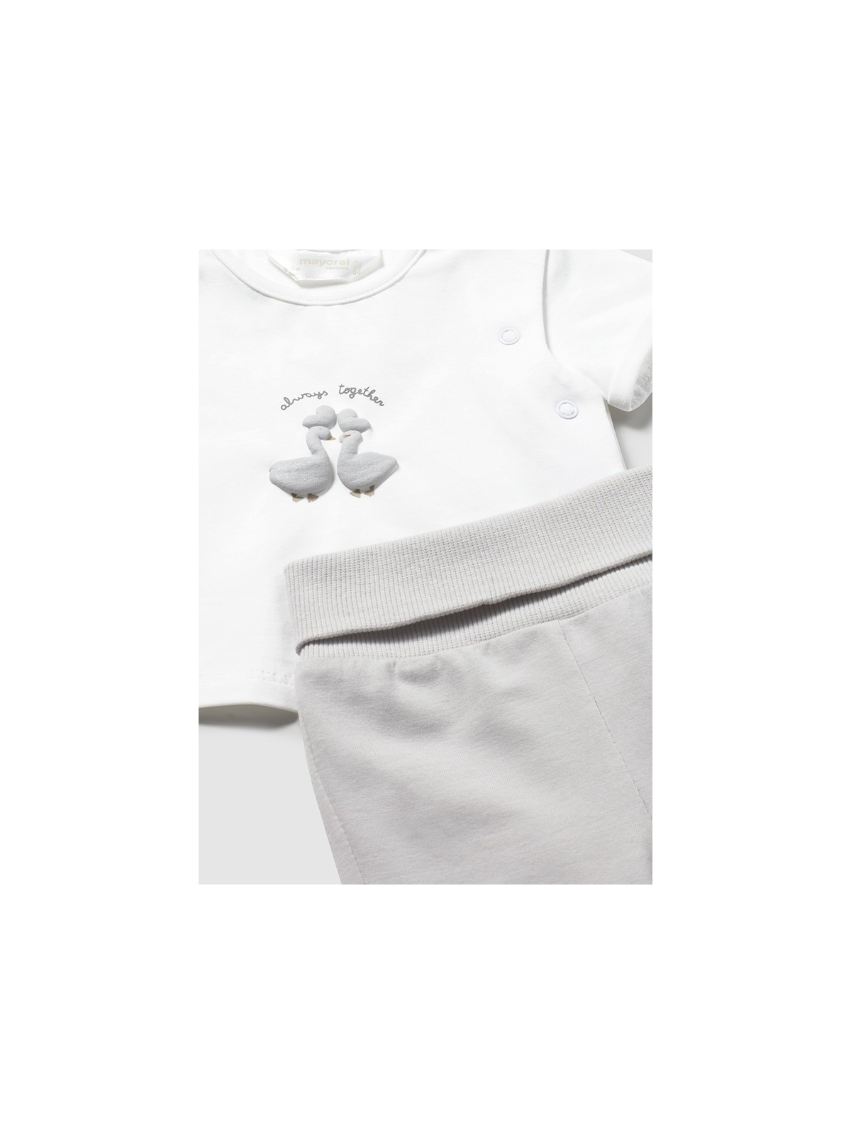 MAYORAL NEWBORN KOMPLET BLUZA KOSZULKA SPODNIE BIAŁO SZARY W GĄSKI  1894/73