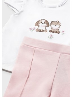 MAYORAL NEWBORN KOMPLET DLA DZIEWCZYNKI BLUZA ROZPINANA BIAŁA KOSZULKA LEGINSY RÓŻOWE 1732/14