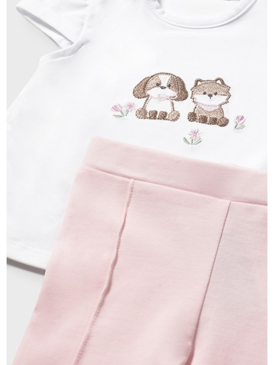 MAYORAL NEWBORN KOMPLET DLA DZIEWCZYNKI BLUZA ROZPINANA BIAŁA KOSZULKA LEGINSY RÓŻOWE 1732/14