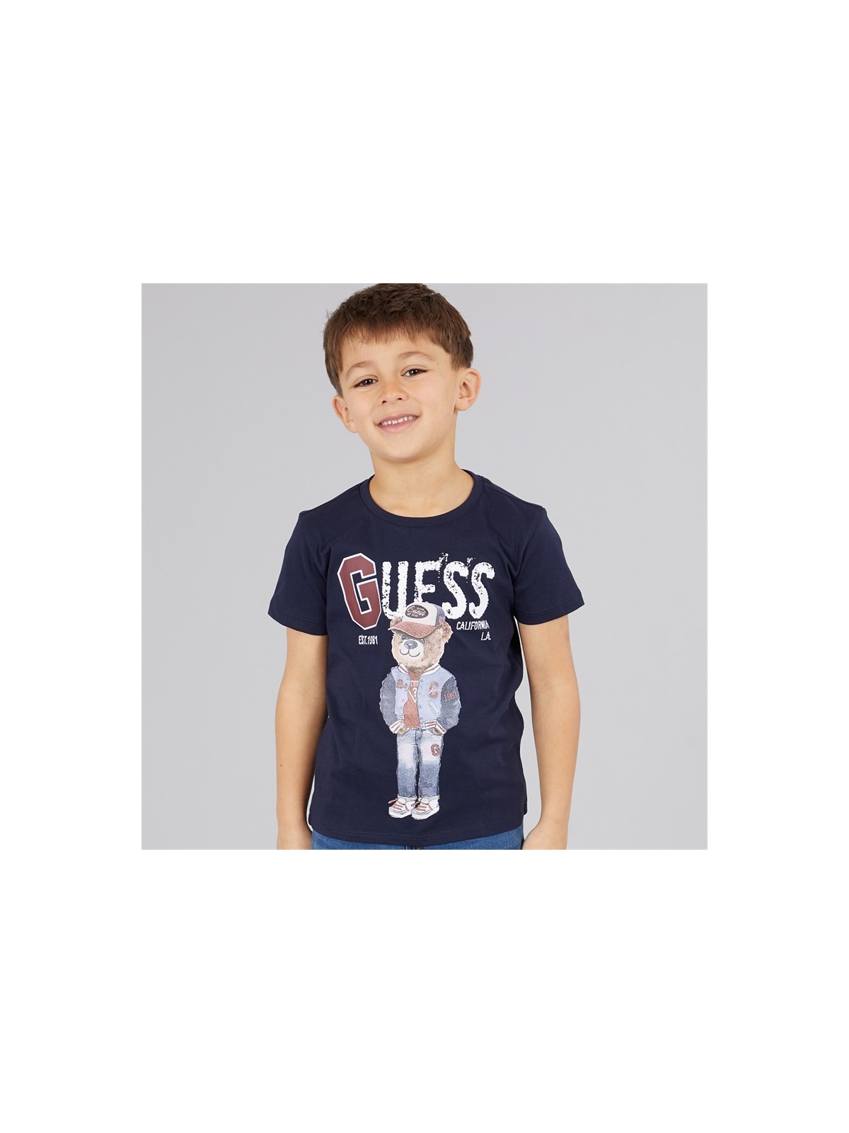 GUESS T-SHIRT  BLUZKA KOSZULKA DLA CHŁOPCA GRANATOWA Z MISIEM N5YI22K8HM4-G7V2