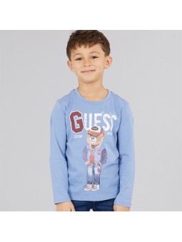 GUESS BLUZKA KOSZULKA DLA CHŁOPCA NA DŁUGI RĘKAW  Z MISIEM BŁĘKIT N5YI23K8HM4-A73S