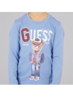 GUESS BLUZKA KOSZULKA DLA CHŁOPCA NA DŁUGI RĘKAW  Z MISIEM BŁĘKIT N5YI23K8HM4-A73S