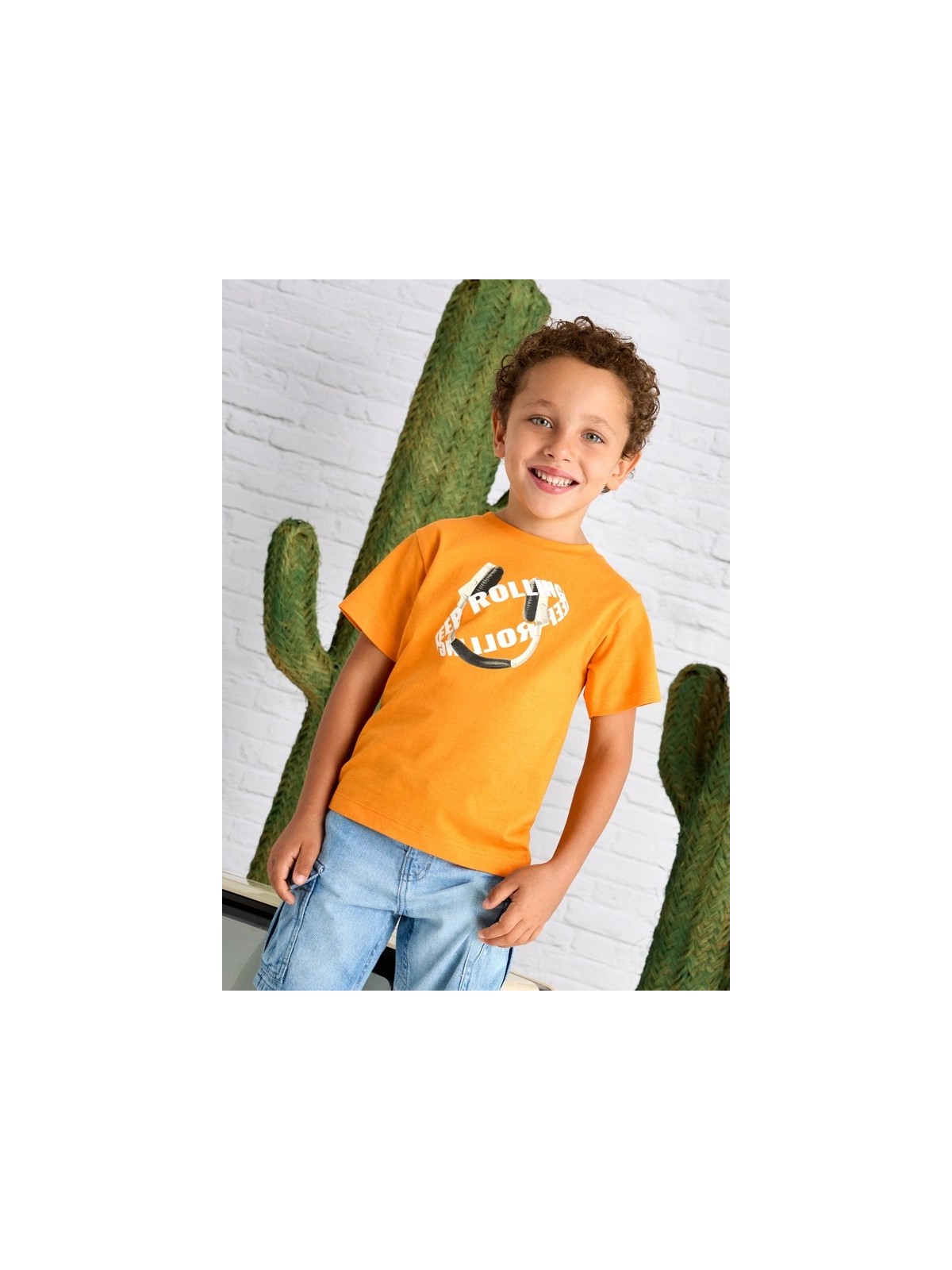 MAYORAL T-SHIRT BLUZKA KOSZULKA NA KRÓTKI RĘKAW DLA CHŁOPCA POMARAŃCZ 3040/64