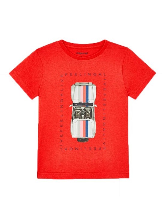 MAYORAL T-SHIRT BLUZKA KOSZULKA NA KRÓTKI RĘKAW DLA CHŁOPCA CZERWONA AUTO 3039/41