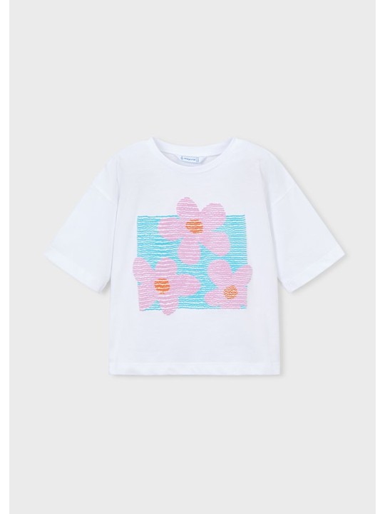 MAYORAL BLUZKA T-SHIRT KOSZULKA NA KRÓTKI RĘKAW DLA DZIEWCZYNKI BIAŁA 3016/25