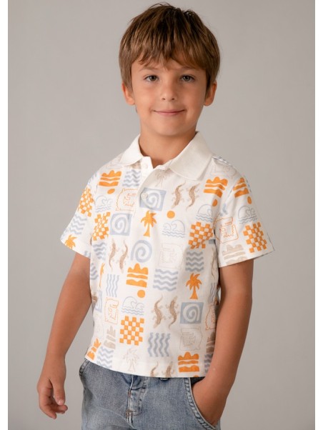 MAYORAL T-SHIRT  KOSZULKA POLO DLA CHŁOPCA NA KRÓTKI RĘKAW NADRUK  3104/87