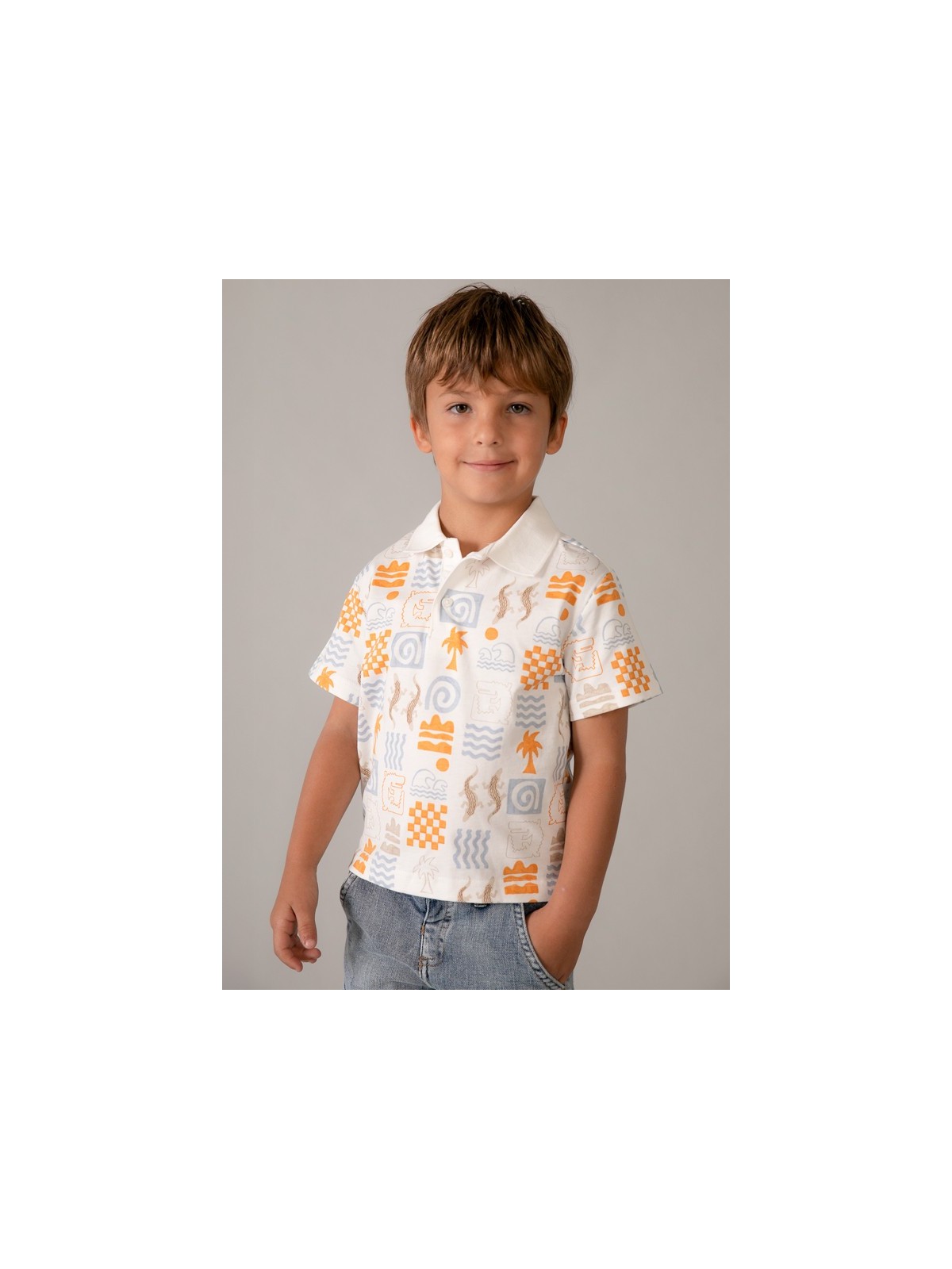 MAYORAL T-SHIRT  KOSZULKA POLO DLA CHŁOPCA NA KRÓTKI RĘKAW NADRUK  3104/87