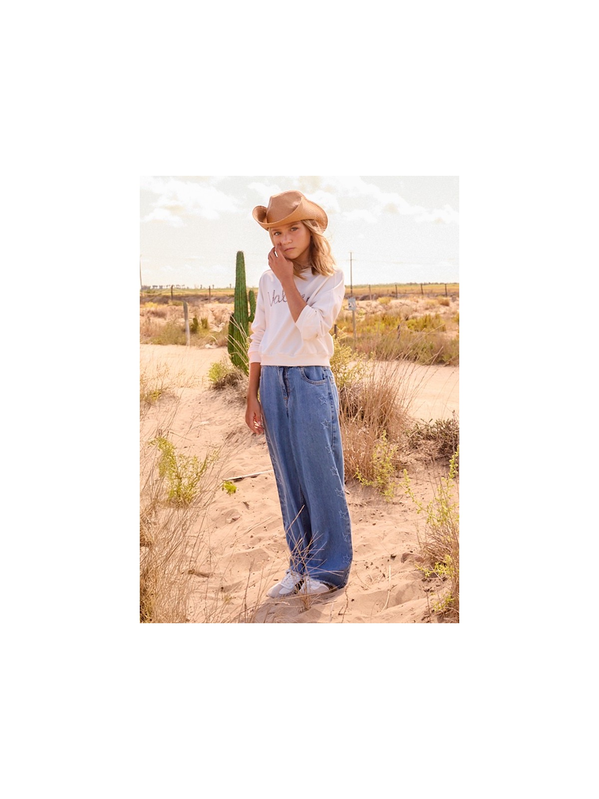 MAYORAL SPODNIE JEANSY DLA DZIEWCZYNKI NIEBIESKI GWIAZDKI  6557/58