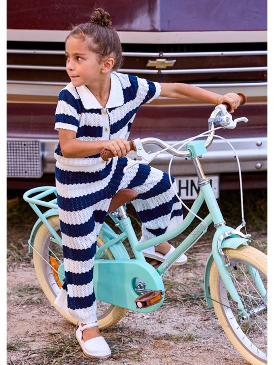 MAYORAL KOMPLET DZIANINA BLUZKA SPODNIE SZOROKIE W PASKI GRANAT KREM  3595/66