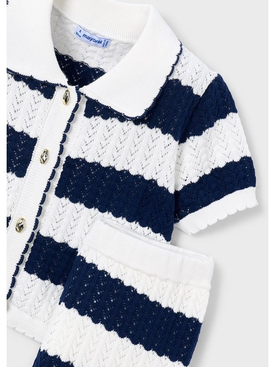 MAYORAL KOMPLET DZIANINA BLUZKA SPODNIE SZOROKIE W PASKI GRANAT KREM  3595/66