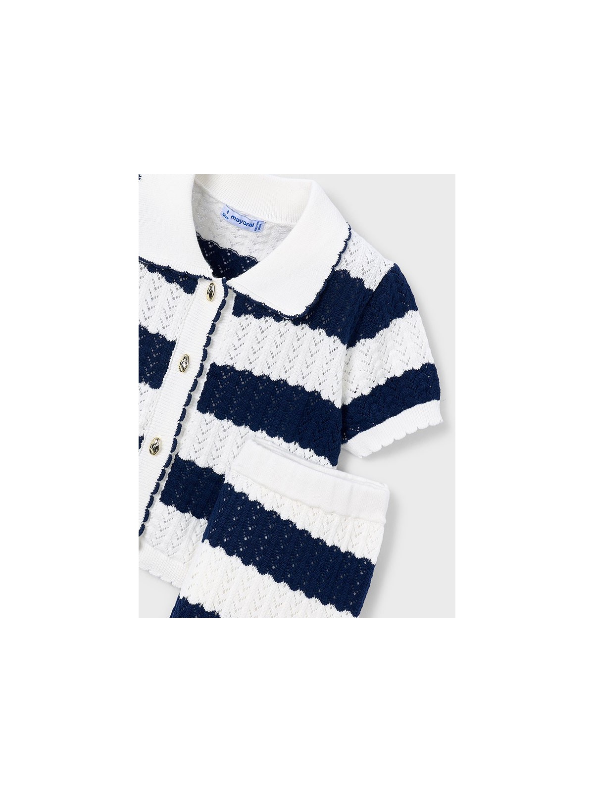 MAYORAL KOMPLET DZIANINA BLUZKA SPODNIE SZOROKIE W PASKI GRANAT KREM  3595/66