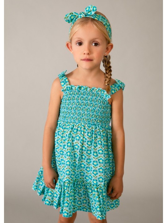 MAYORAL SUKIENKA LETNIA  DLA DZIEWCZYNKI Z OPASKĄ  BAWEŁNIANA KOLOROWA W KWIATKI 3942/53