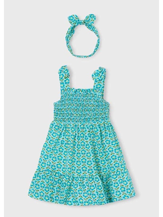 MAYORAL SUKIENKA LETNIA  DLA DZIEWCZYNKI Z OPASKĄ  BAWEŁNIANA KOLOROWA W KWIATKI 3942/53