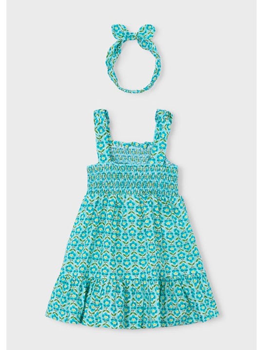 MAYORAL SUKIENKA LETNIA  DLA DZIEWCZYNKI Z OPASKĄ  BAWEŁNIANA KOLOROWA W KWIATKI 3942/53