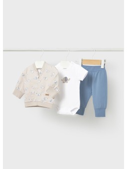 MAYORAL NEWBORN KOMPLET BLUZA ROZPINANA W SŁONIKI BODY SPODENIE DRESOWE 1891/87