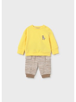 MAYORAL NEWBORN KOMPLET BLUZA ŻÓŁTA Z HAFTEM SPODNIE DRESOWE W PASKI 1628/63