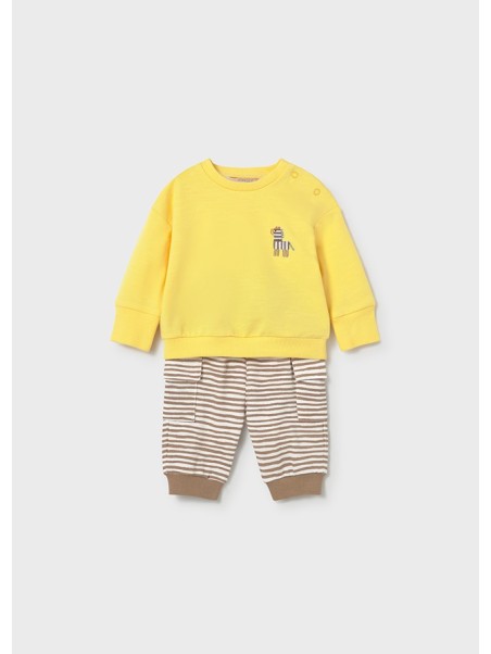 MAYORAL NEWBORN KOMPLET BLUZA ŻÓŁTA Z HAFTEM SPODNIE DRESOWE W PASKI 1628/63