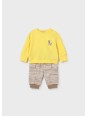 MAYORAL NEWBORN KOMPLET BLUZA ŻÓŁTA Z HAFTEM SPODNIE DRESOWE W PASKI 1628/63
