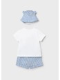 MAYORAL NEWBORN KOMPLET DLA CHŁOPCA KOSZULKA SPODENKI KAPELUSZ 1276/38