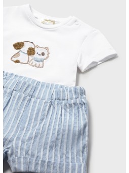 MAYORAL NEWBORN KOMPLET DLA CHŁOPCA KOSZULKA SPODENKI KAPELUSZ 1276/38