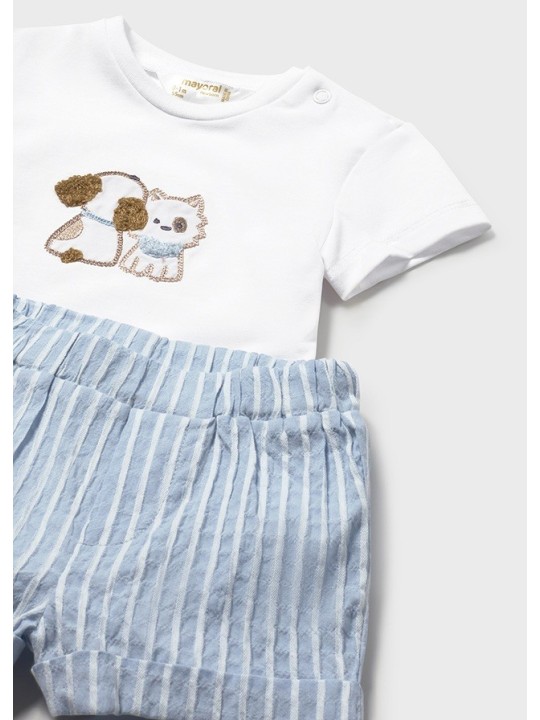 MAYORAL NEWBORN KOMPLET DLA CHŁOPCA KOSZULKA SPODENKI KAPELUSZ 1276/38