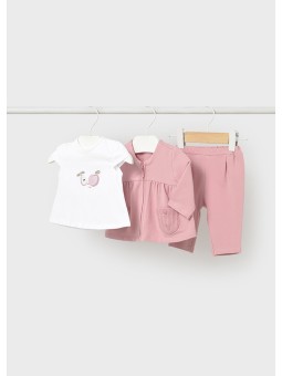 MAYORAL NEWBORN KOMPLET BLUZA ROZPINNA Z KOSZULKA SPODNIE RÓŻ 1825/65