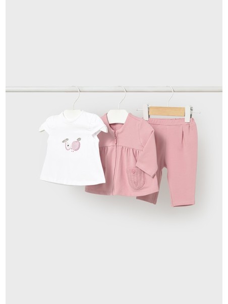 MAYORAL NEWBORN KOMPLET BLUZA ROZPINNA Z KOSZULKA SPODNIE RÓŻ 1825/65