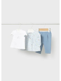 MAYORAL NEWBORN KOMPLET BLUZA ROZPINNA Z KOSZULKA SPODNIE BŁĘKIT 1825/64