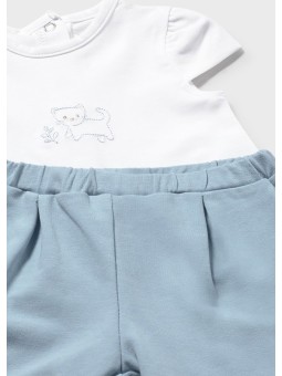 MAYORAL NEWBORN KOMPLET BLUZA ROZPINNA Z KOSZULKA SPODNIE BŁĘKIT 1825/64