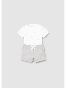 MAYORAL NEWBORN KOMPLET BODY NA KRÓTKI RĘKAW W GĄSKI SPODENKI SZARE 1630/73