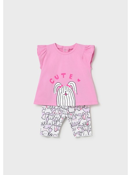 MAYORAL NEWBORN KOMPLET KOSZULKA NA KRÓTKI RĘKAW PLUS LEGINSY W PIESKI 1734/73