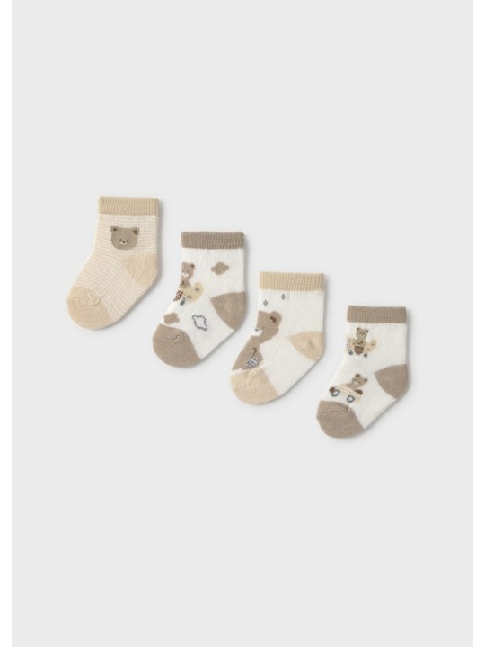 MAYORAL NEWBORN SKARPETKI BEŻOWO BIAŁO MISIE 9049/36