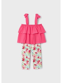 MAYORAL KOMPLET DLA DZIEWCZYNKI LEGINSY W KWIATY BLUZKA NA RAMIĄCZKACH Z FALBANKAMI 3710/69