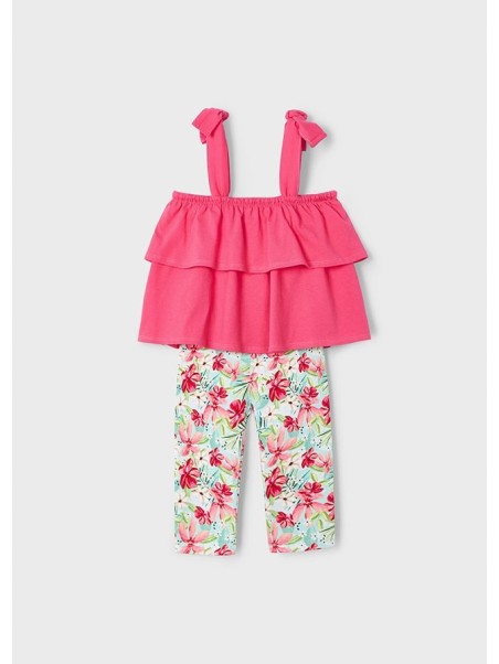 MAYORAL KOMPLET DLA DZIEWCZYNKI LEGINSY W KWIATY BLUZKA NA RAMIĄCZKACH Z FALBANKAMI 3710/69