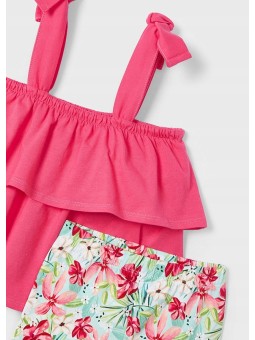 MAYORAL KOMPLET DLA DZIEWCZYNKI LEGINSY W KWIATY BLUZKA NA RAMIĄCZKACH Z FALBANKAMI 3710/69