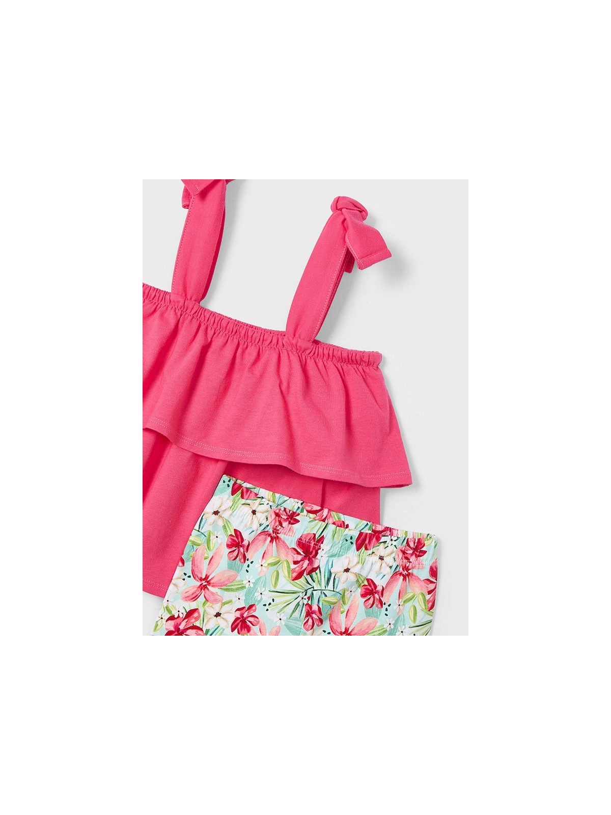 MAYORAL KOMPLET DLA DZIEWCZYNKI LEGINSY W KWIATY BLUZKA NA RAMIĄCZKACH Z FALBANKAMI 3710/69
