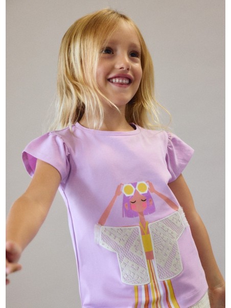 MAYORAL BLUZKA T-SHIRT KOSZULKA NA KRÓTKI RĘKAW DLA DZIEWCZYNKI FIOLET 3007/81