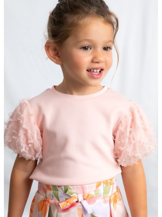 MAYORAL BLUZKA T-SHIRT KOSZULKA NA KRÓTKI RĘKAW DLA DZIEWCZYNKI TIULOWE RĘKAWY 3001/47