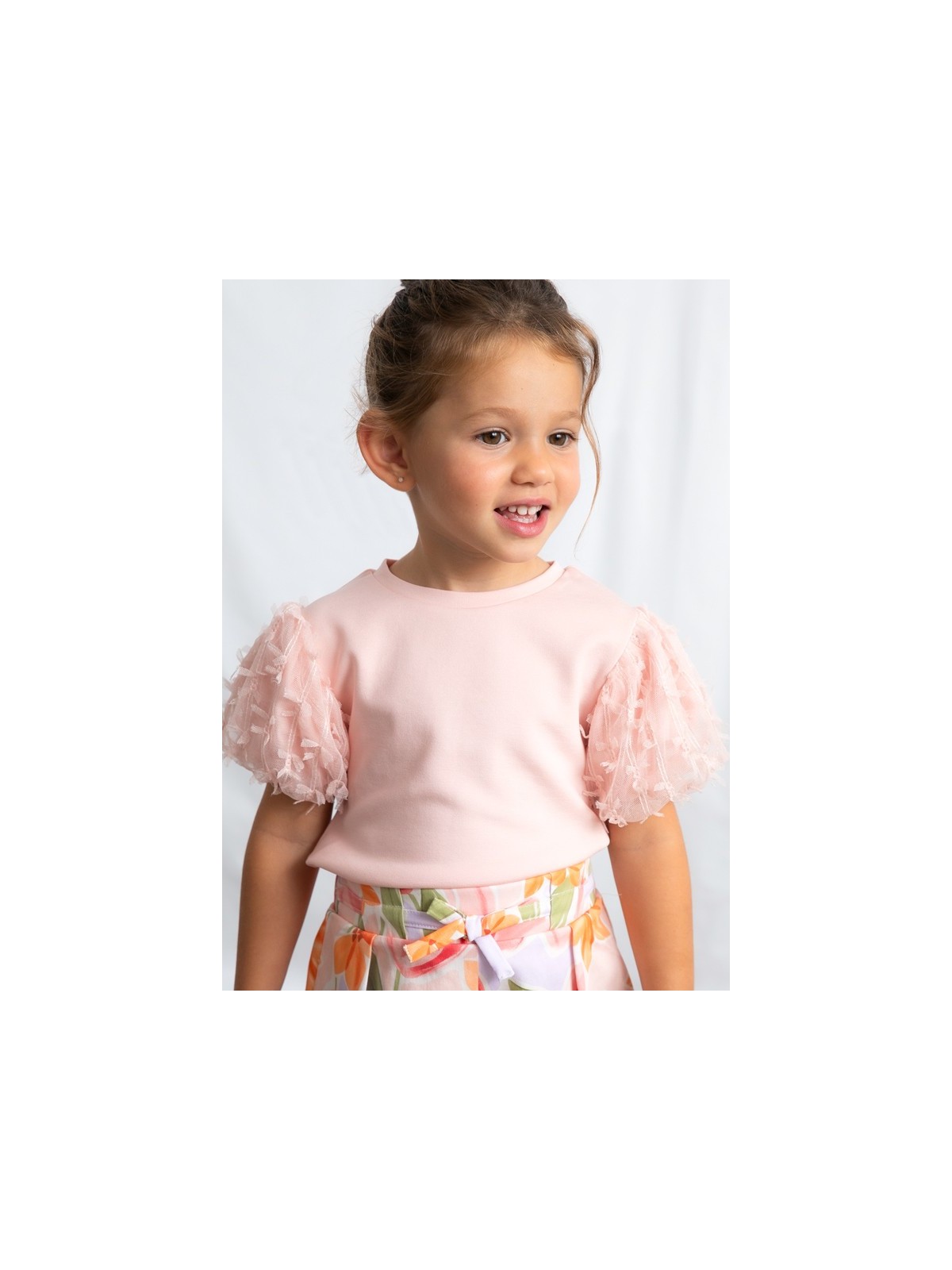 MAYORAL BLUZKA T-SHIRT KOSZULKA NA KRÓTKI RĘKAW DLA DZIEWCZYNKI TIULOWE RĘKAWY 3001/47