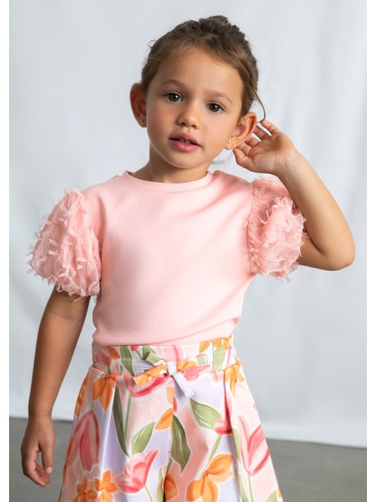 MAYORAL BLUZKA T-SHIRT KOSZULKA NA KRÓTKI RĘKAW DLA DZIEWCZYNKI TIULOWE RĘKAWY 3001/47