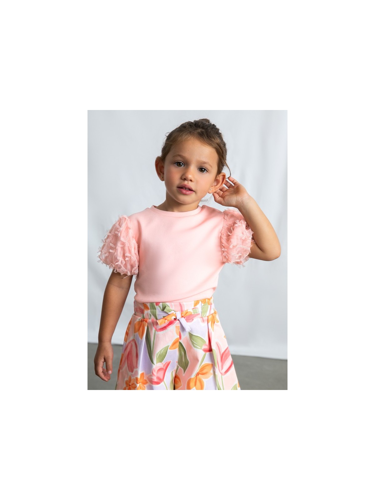 MAYORAL BLUZKA T-SHIRT KOSZULKA NA KRÓTKI RĘKAW DLA DZIEWCZYNKI TIULOWE RĘKAWY 3001/47