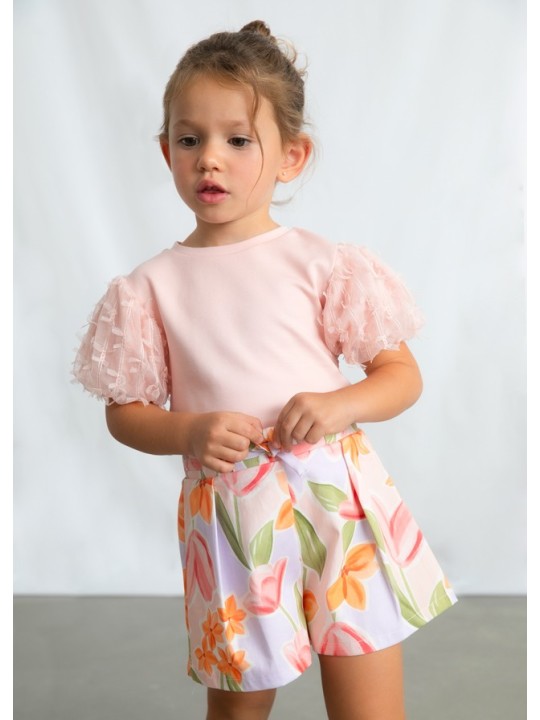 MAYORAL BLUZKA T-SHIRT KOSZULKA NA KRÓTKI RĘKAW DLA DZIEWCZYNKI TIULOWE RĘKAWY 3001/47