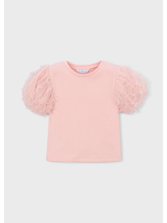 MAYORAL BLUZKA T-SHIRT KOSZULKA NA KRÓTKI RĘKAW DLA DZIEWCZYNKI TIULOWE RĘKAWY 3001/47