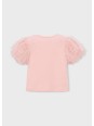 MAYORAL BLUZKA T-SHIRT KOSZULKA NA KRÓTKI RĘKAW DLA DZIEWCZYNKI TIULOWE RĘKAWY 3001/47