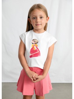 MAYORAL BLUZKA T-SHIRT KOSZULKA NA KRÓTKI RĘKAW DLA DZIEWCZYNKI BIAŁA CEKINY  3005/74